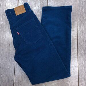 Levis Jeans Womens Size 24 Blue Corduroy Ribcage Straight Ankle Premium Big E